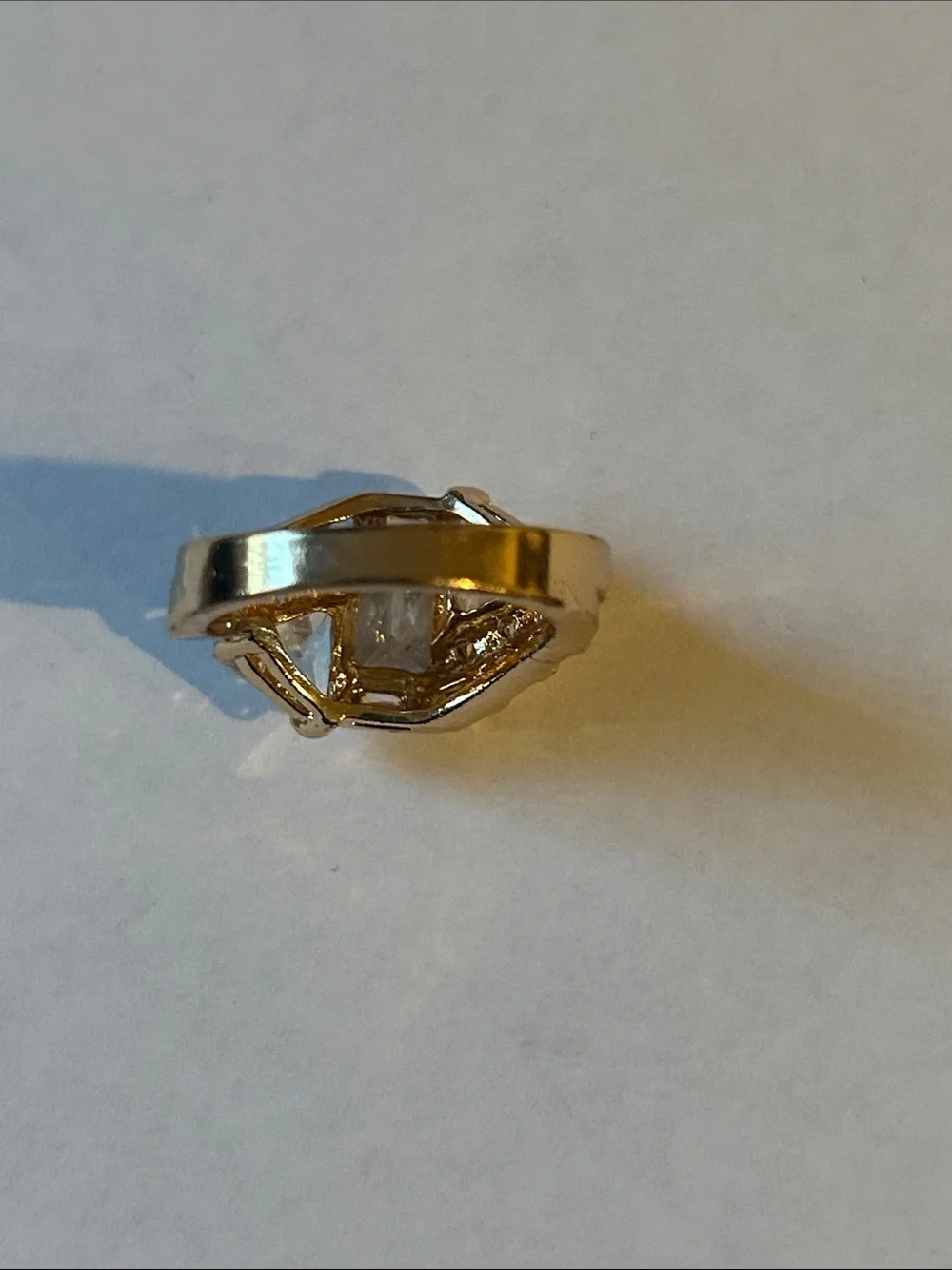 Gold-Tone Clear Stone Statement Ring - Elegant Cocktail Ring
